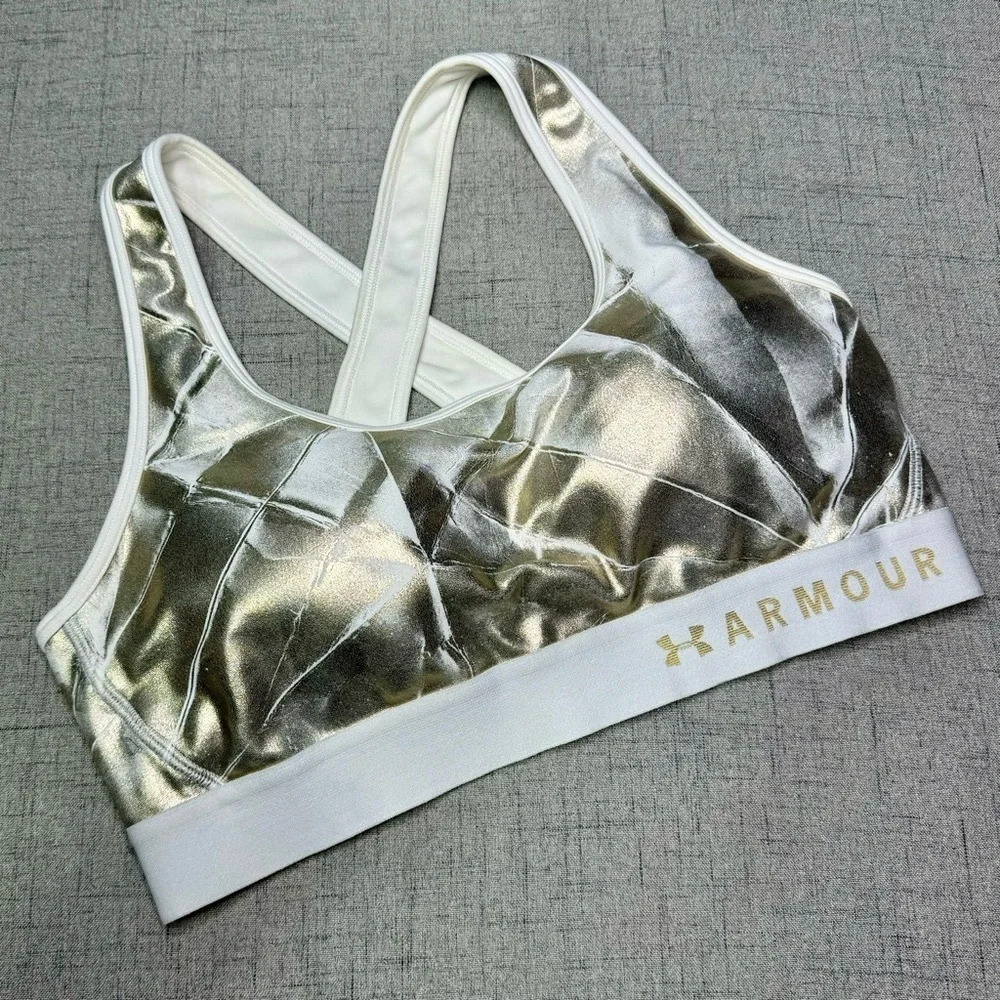Under Armour Sports Bra Metallic Gold & White Size Large - Picture 5 of 8